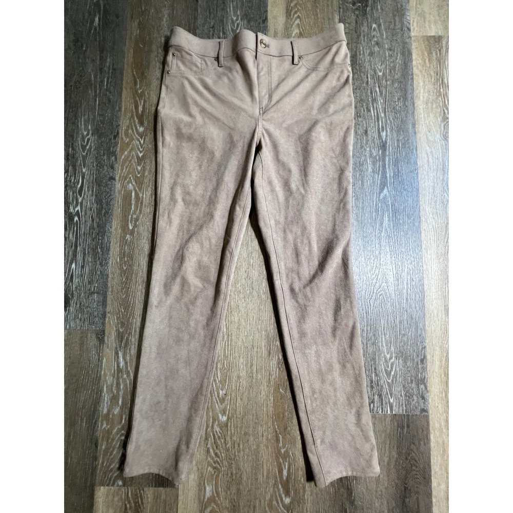 Chico's Faux Suede Pants Womens 1 Regular‎ Tan Beige Excellent Slim Leg Stretch